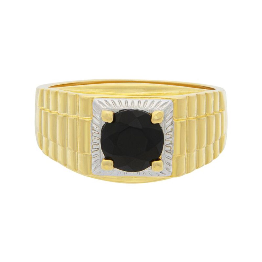 Brilliant Cut Genuine Black Onyx Gold-Toned Men's Ring, Size 11